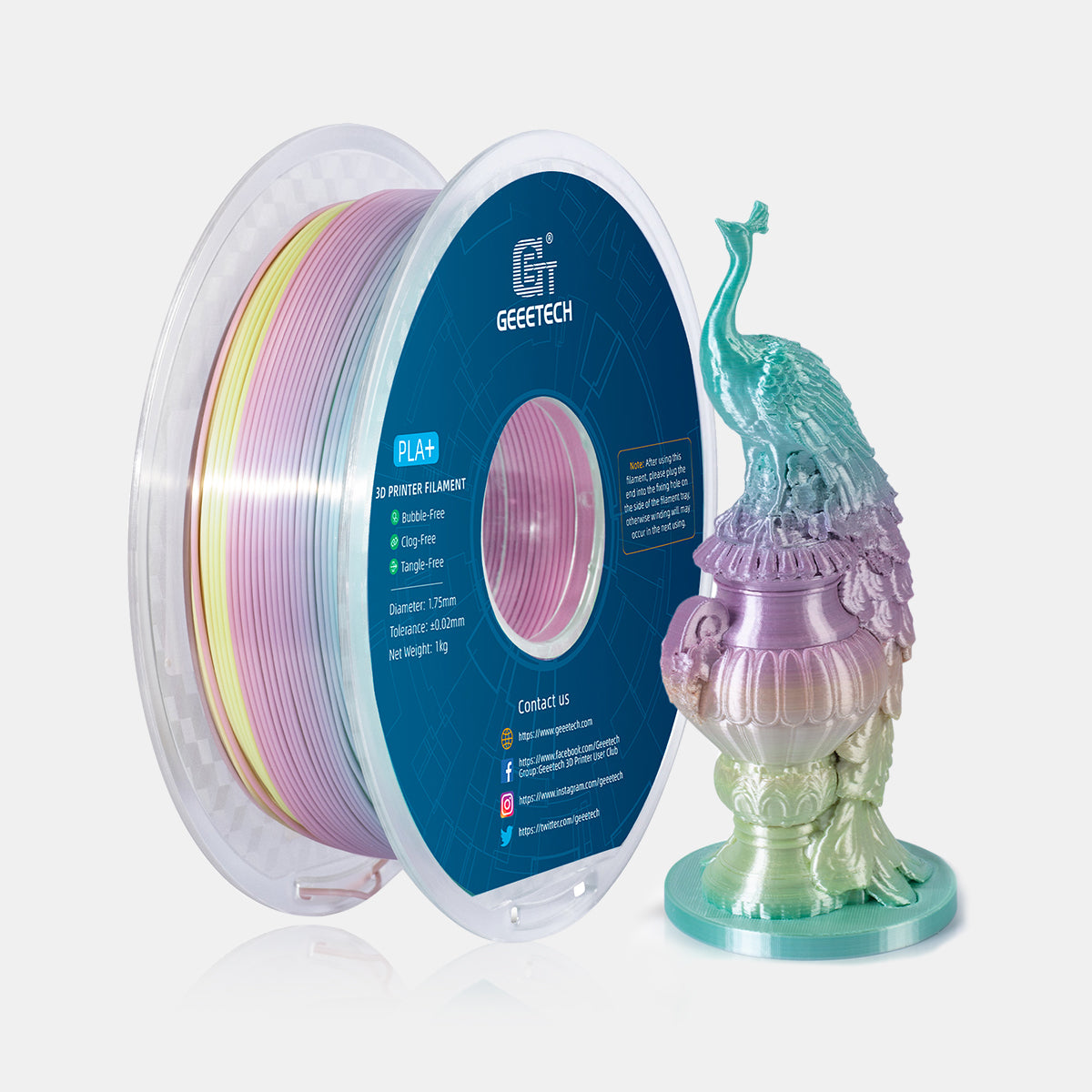 GEEETECH PLA Silk Rainbow 3D Printer Filament 1.75mm, 1kg Spool