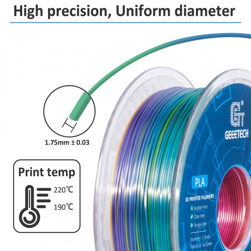GEEETECH PLA Silk Rainbow 3D Printer Filament 1.75mm, 1kg Spool